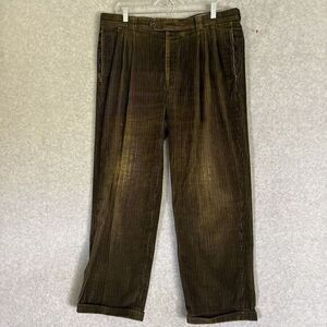 TALLIA UOMO For‎ Weekends Corduroy Pant Pleated Thick Whale 36R Brown Distressed
